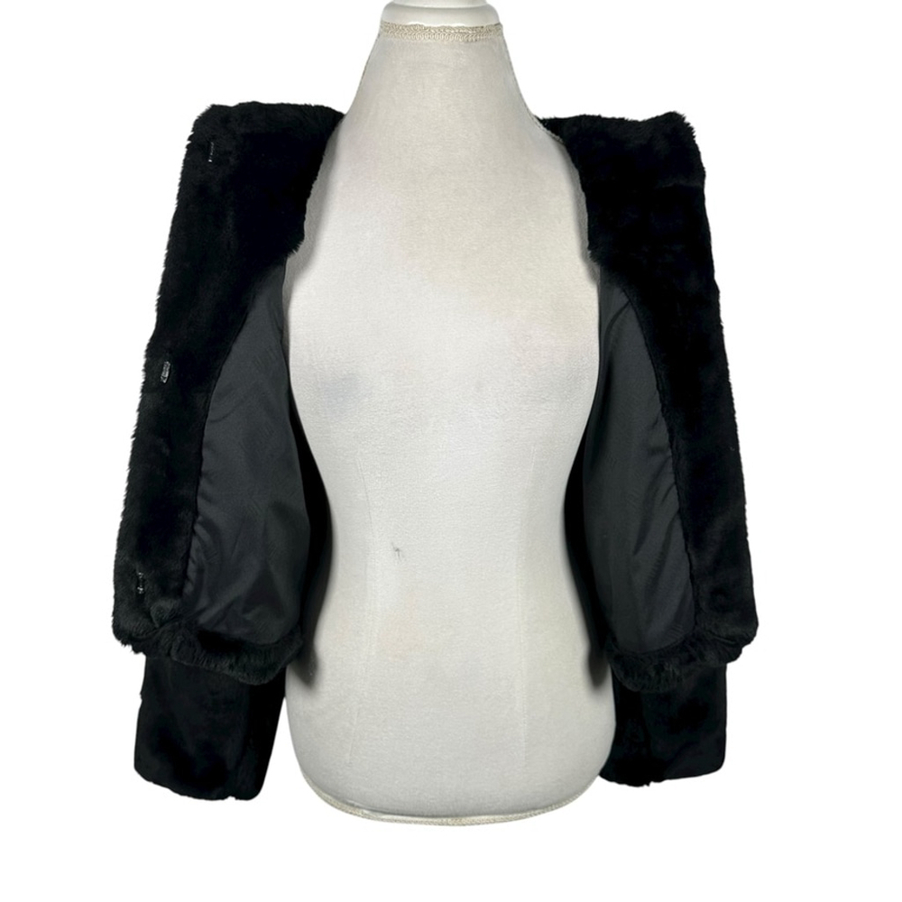 Duffel Outdoor Black Faux Fur Plush Jacket Bolero Crop Cozy Soft Winter Size S - Picture 9 of 11